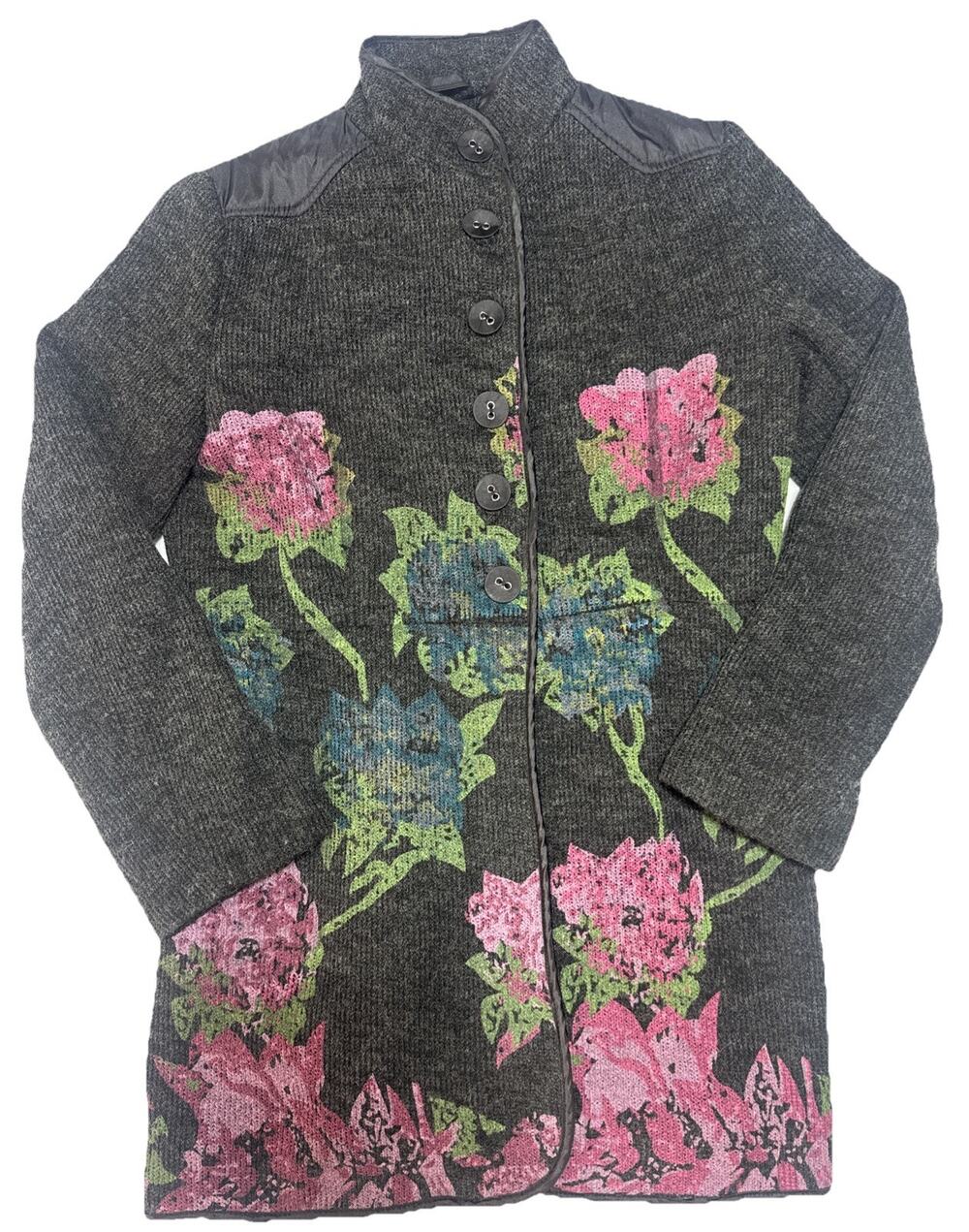 Paparazzi By Biz Floral Gray Long Coat Jacket Women’s Boho Size Large
